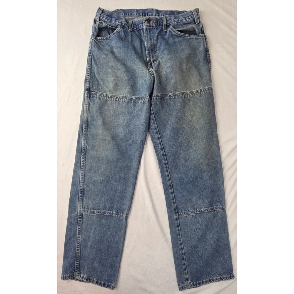 Dickies Double Knee Work Pants Men 33x34 Blue Denim W416BB3 Good